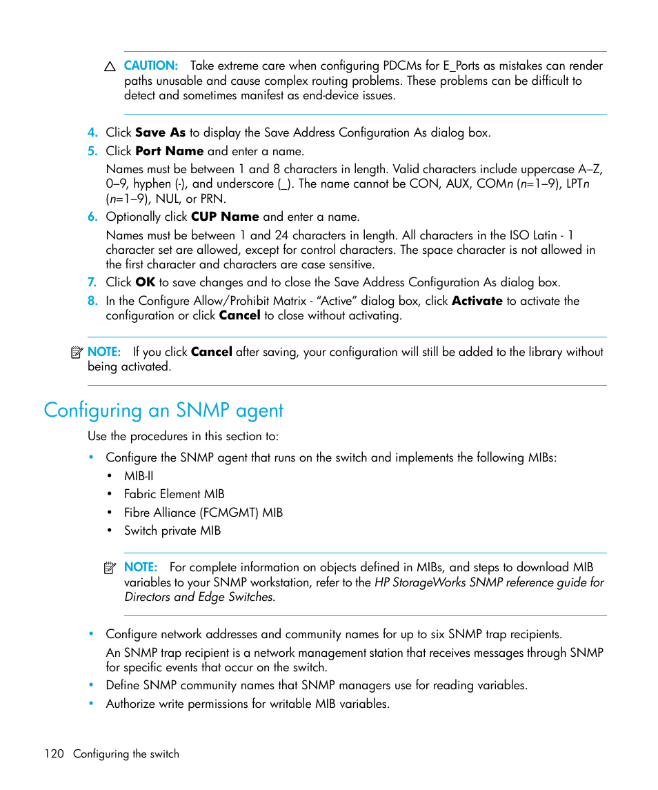 Configuring an snmp agent | HP StorageWorks 2.32 Edge Switch User Manual | Page 120 / 228