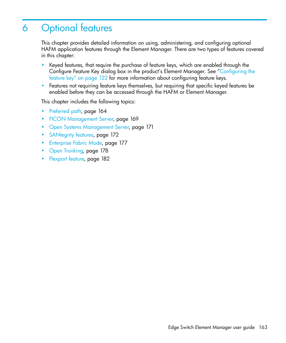 Optional features, 6 optional features, 6optional features | HP StorageWorks 2.32 Edge Switch User Manual | Page 163 / 228