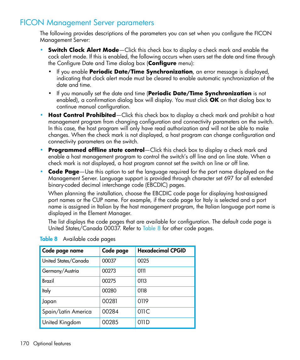 Ficon management server parameters | HP StorageWorks 2.32 Edge Switch User Manual | Page 170 / 228