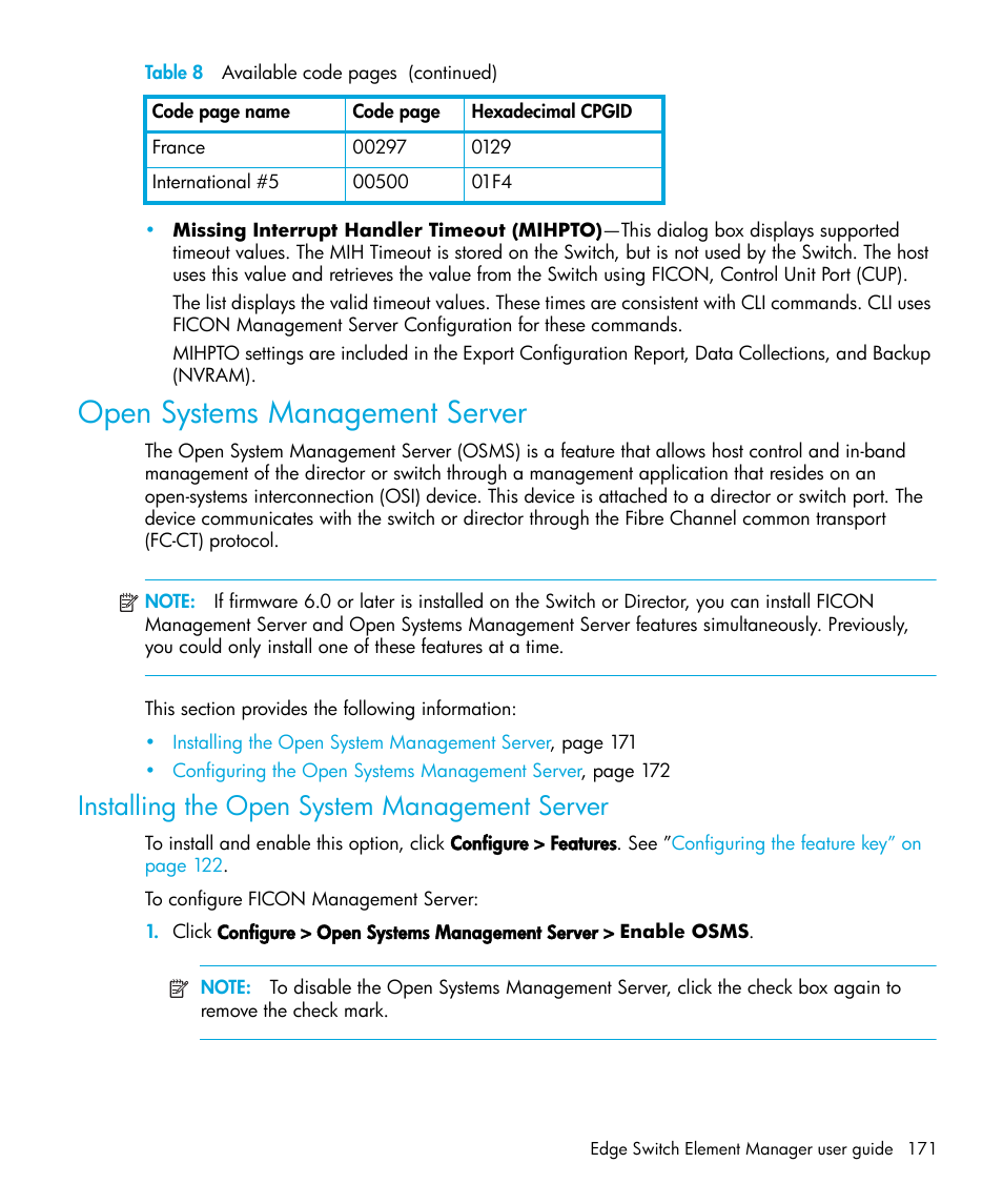 Open systems management server, Installing the open system management server, Open | Systems management server | HP StorageWorks 2.32 Edge Switch User Manual | Page 171 / 228