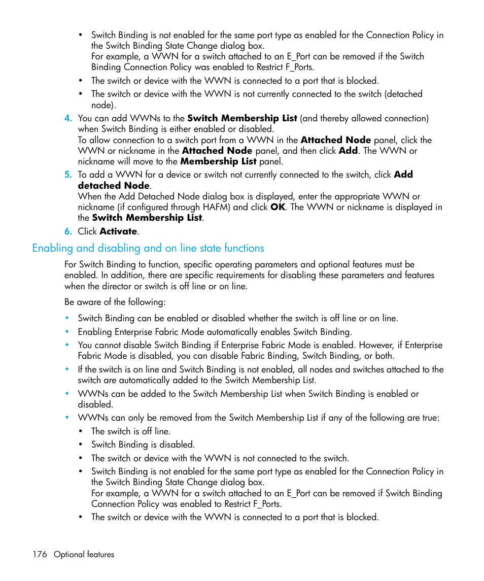 Enabling and disabling and on line state functions | HP StorageWorks 2.32 Edge Switch User Manual | Page 176 / 228