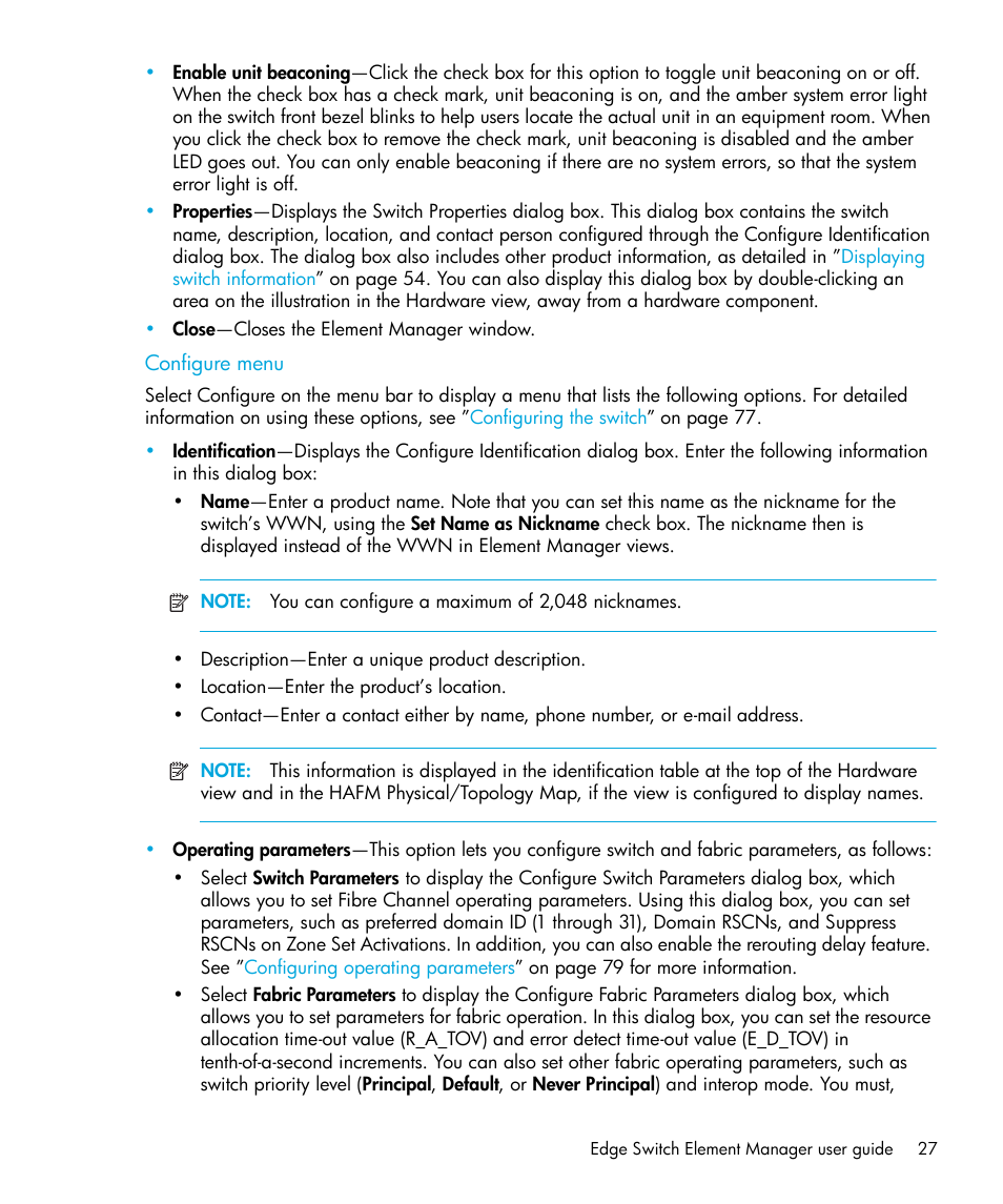 Configure menu | HP StorageWorks 2.32 Edge Switch User Manual | Page 27 / 228