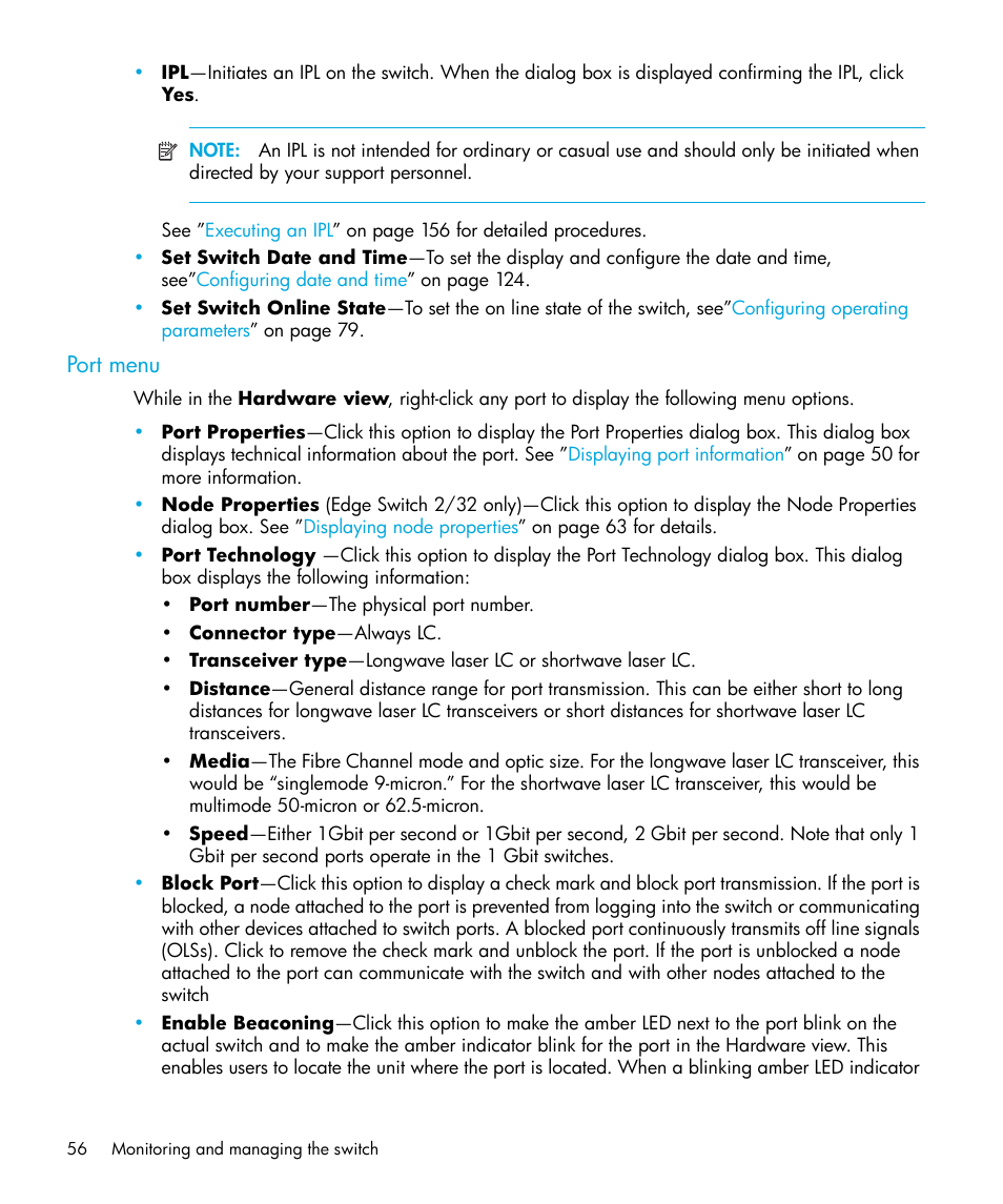 Port menu | HP StorageWorks 2.32 Edge Switch User Manual | Page 56 / 228