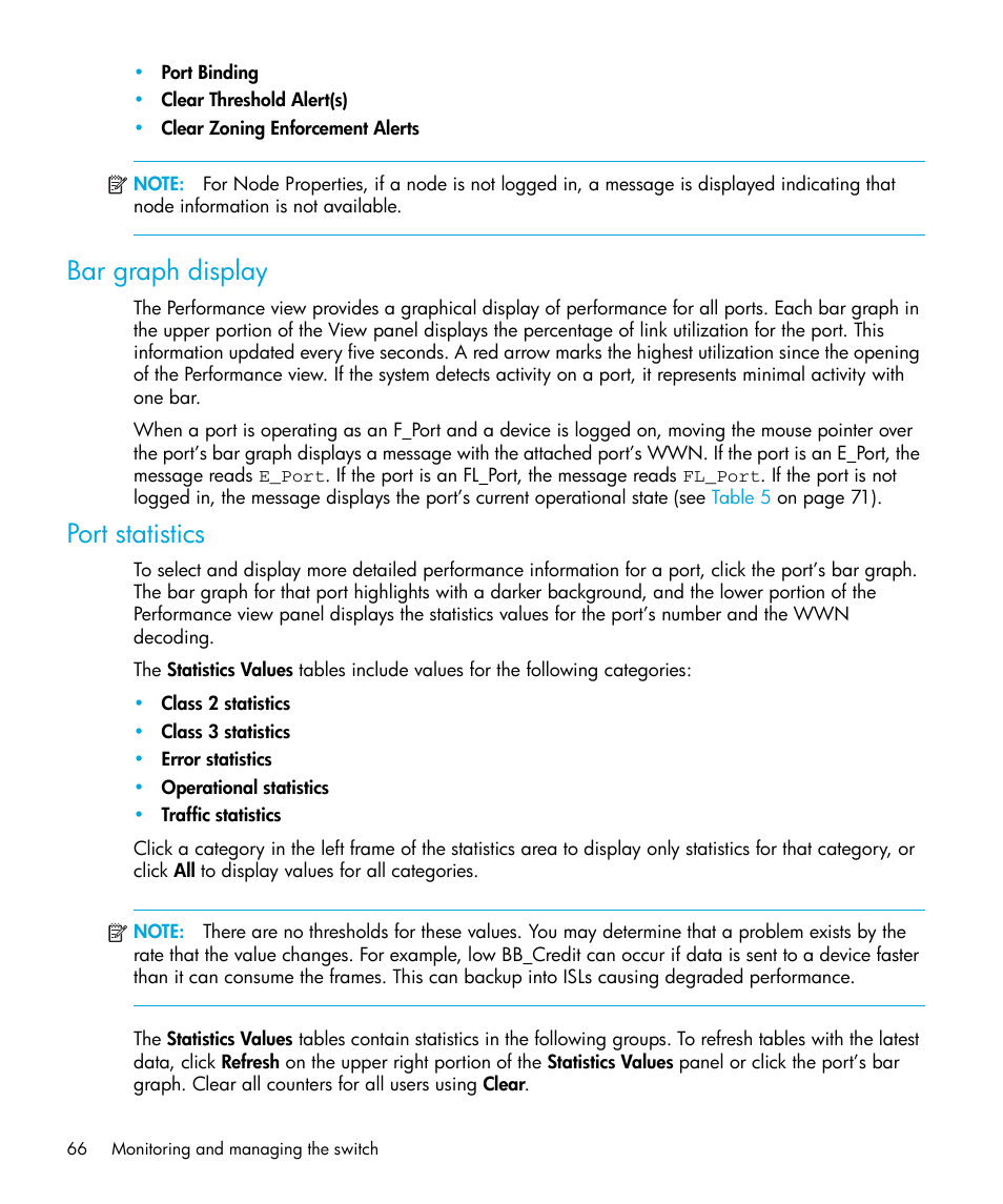 Bar graph display, Port statistics | HP StorageWorks 2.32 Edge Switch User Manual | Page 66 / 228