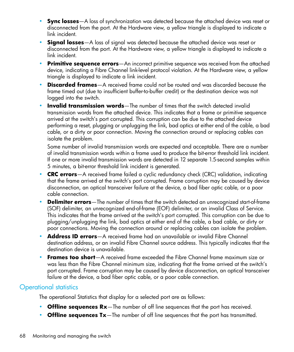 Operational statistics | HP StorageWorks 2.32 Edge Switch User Manual | Page 68 / 228