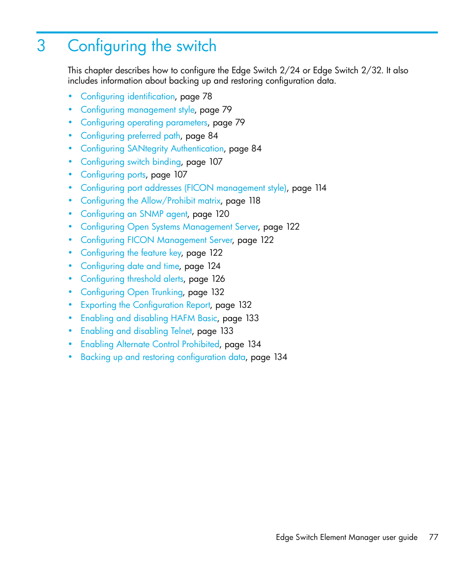 Configuring the switch, 3 configuring the switch, 3configuring the switch | HP StorageWorks 2.32 Edge Switch User Manual | Page 77 / 228
