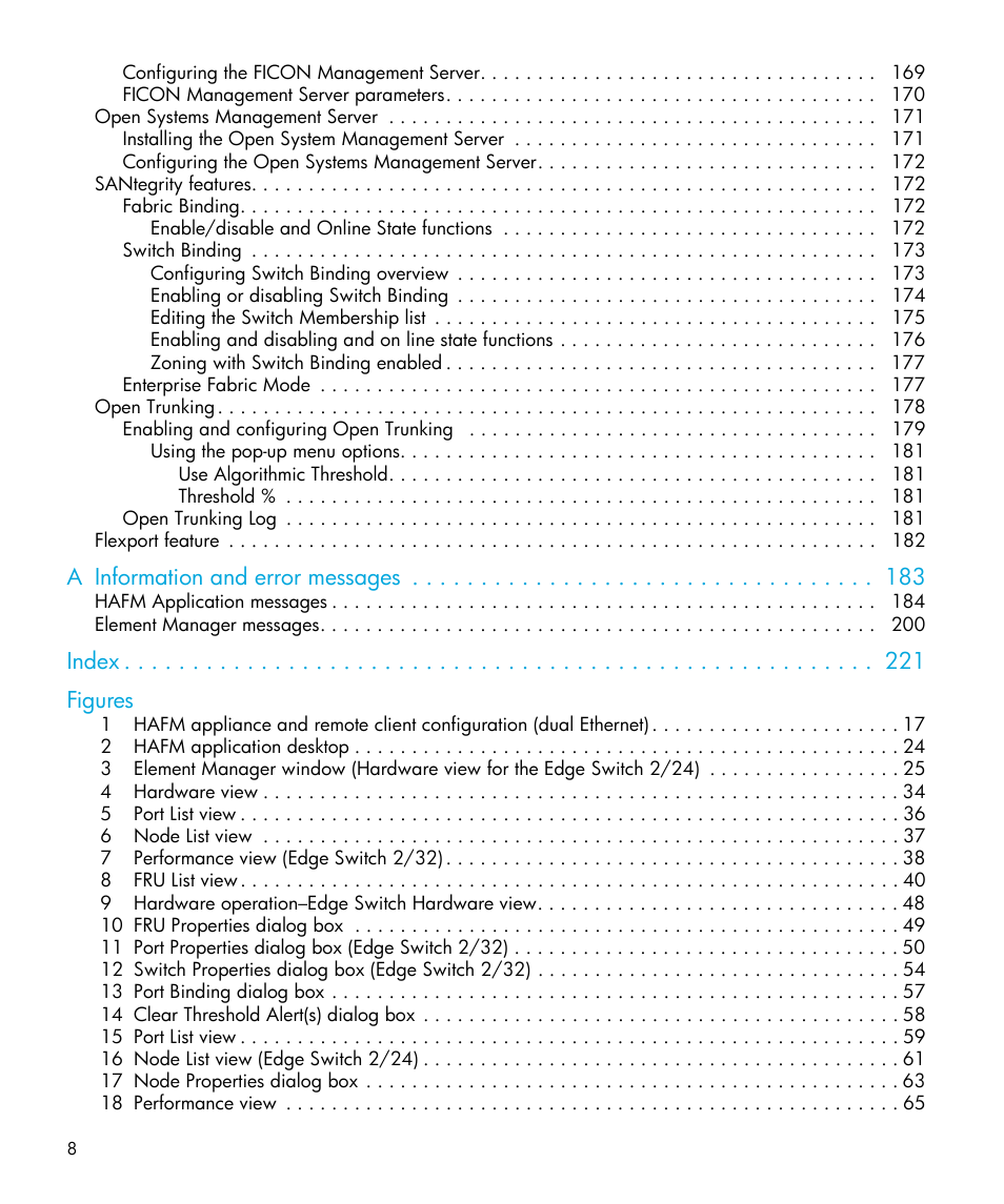 A information and error messages, Index figures | HP StorageWorks 2.32 Edge Switch User Manual | Page 8 / 228