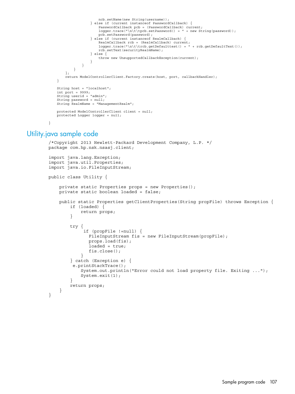 Utility.java sample code | HP Integrity NonStop H-Series User Manual | Page 107 / 115