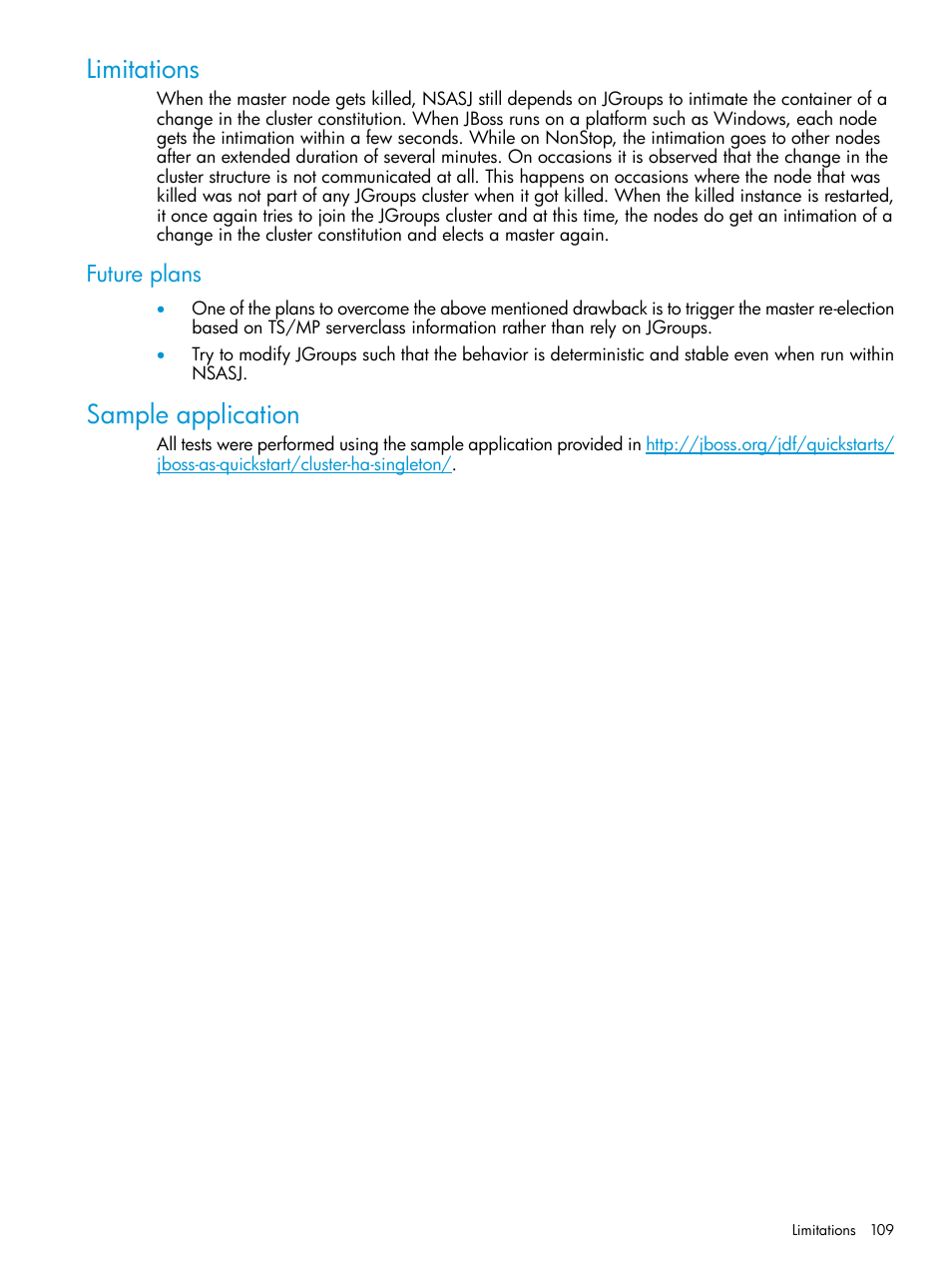 Limitations, Future plans, Sample application | HP Integrity NonStop H-Series User Manual | Page 109 / 115