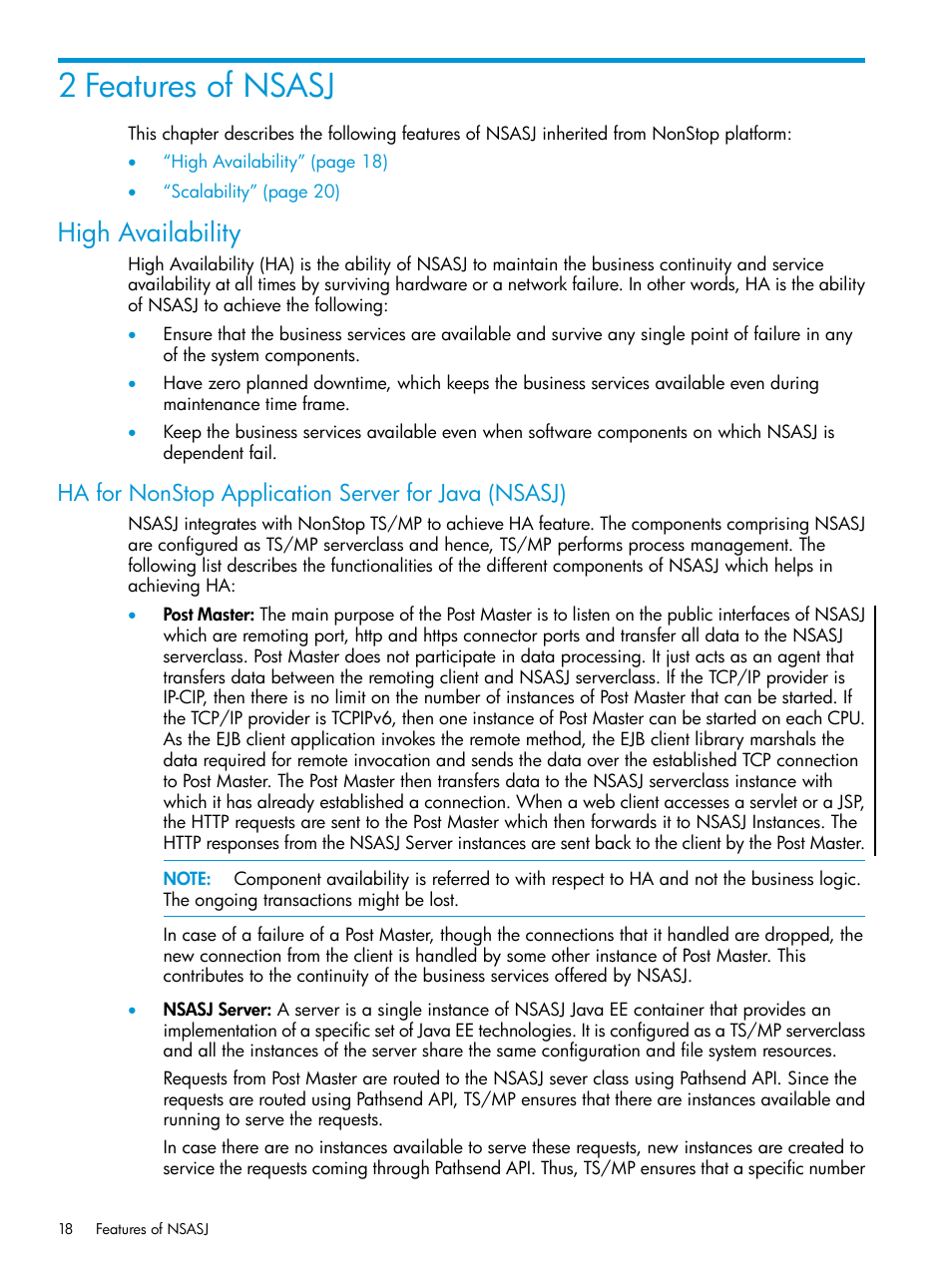 2 features of nsasj, High availability, Ha for nonstop application server for java (nsasj) | HP Integrity NonStop H-Series User Manual | Page 18 / 115