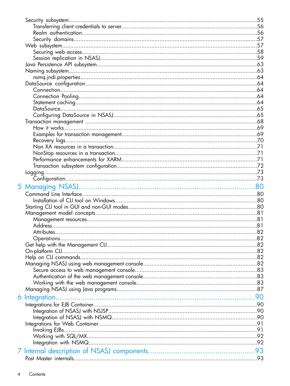 5 managing nsasj, 6 integration, 7 internal description of nsasj components | HP Integrity NonStop H-Series User Manual | Page 4 / 115