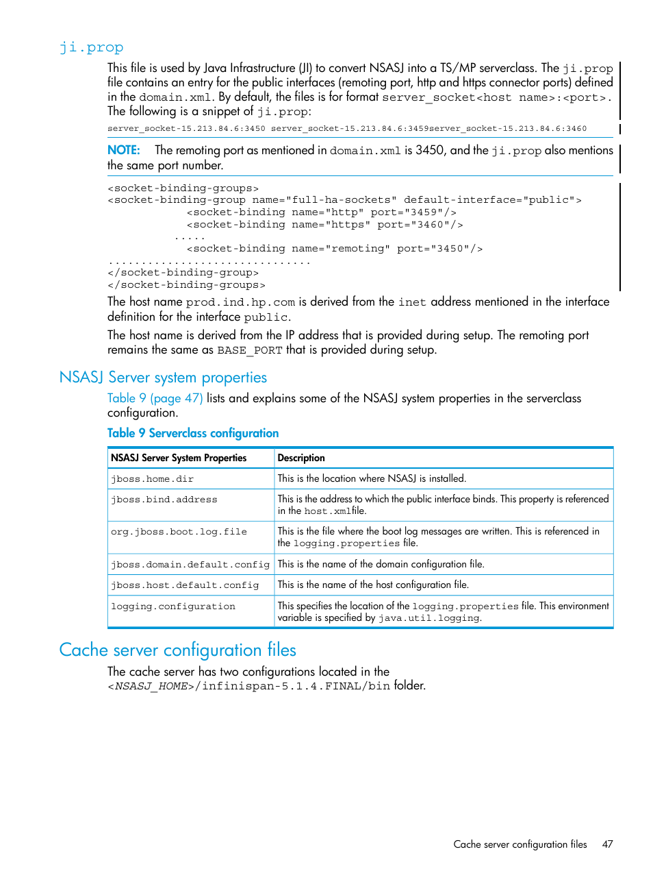 Ji.prop, Nsasj server system properties, Cache server configuration files | Ji.prop nsasj server system properties | HP Integrity NonStop H-Series User Manual | Page 47 / 115