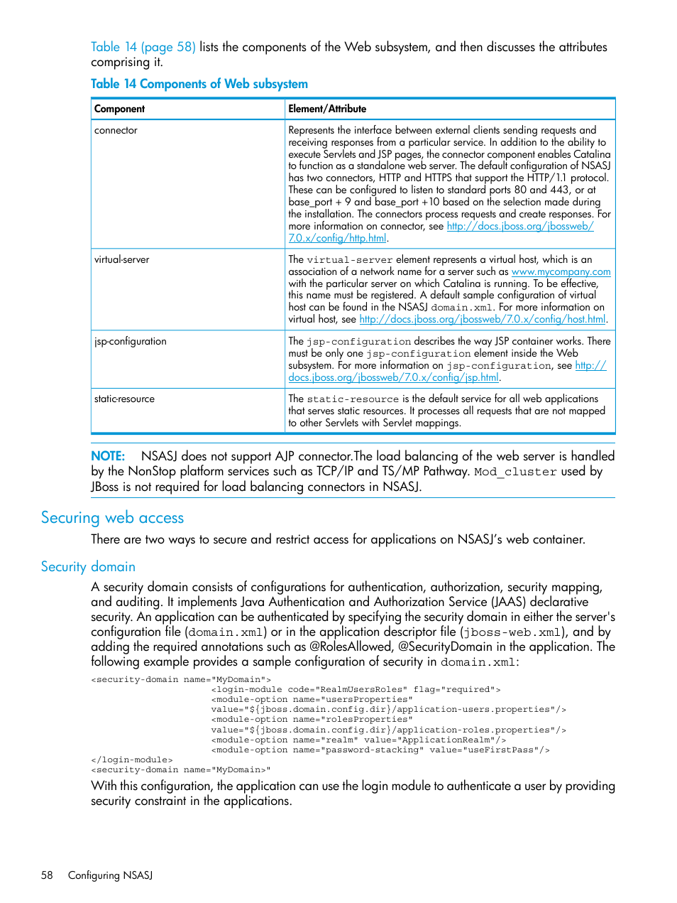 Securing web access, Security domain | HP Integrity NonStop H-Series User Manual | Page 58 / 115