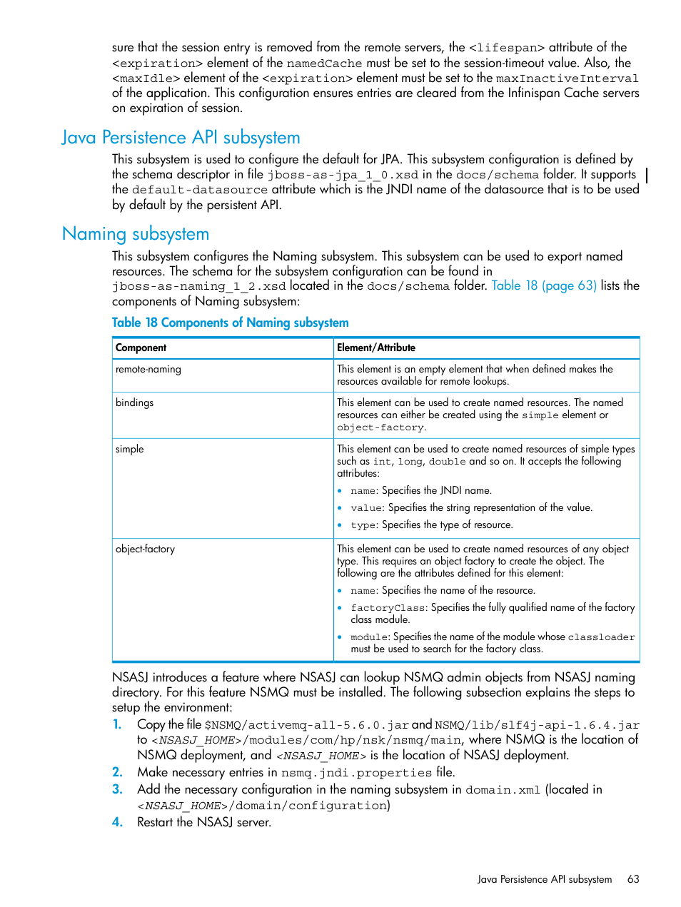 Java persistence api subsystem, Naming subsystem, Java persistence api subsystem naming subsystem | HP Integrity NonStop H-Series User Manual | Page 63 / 115