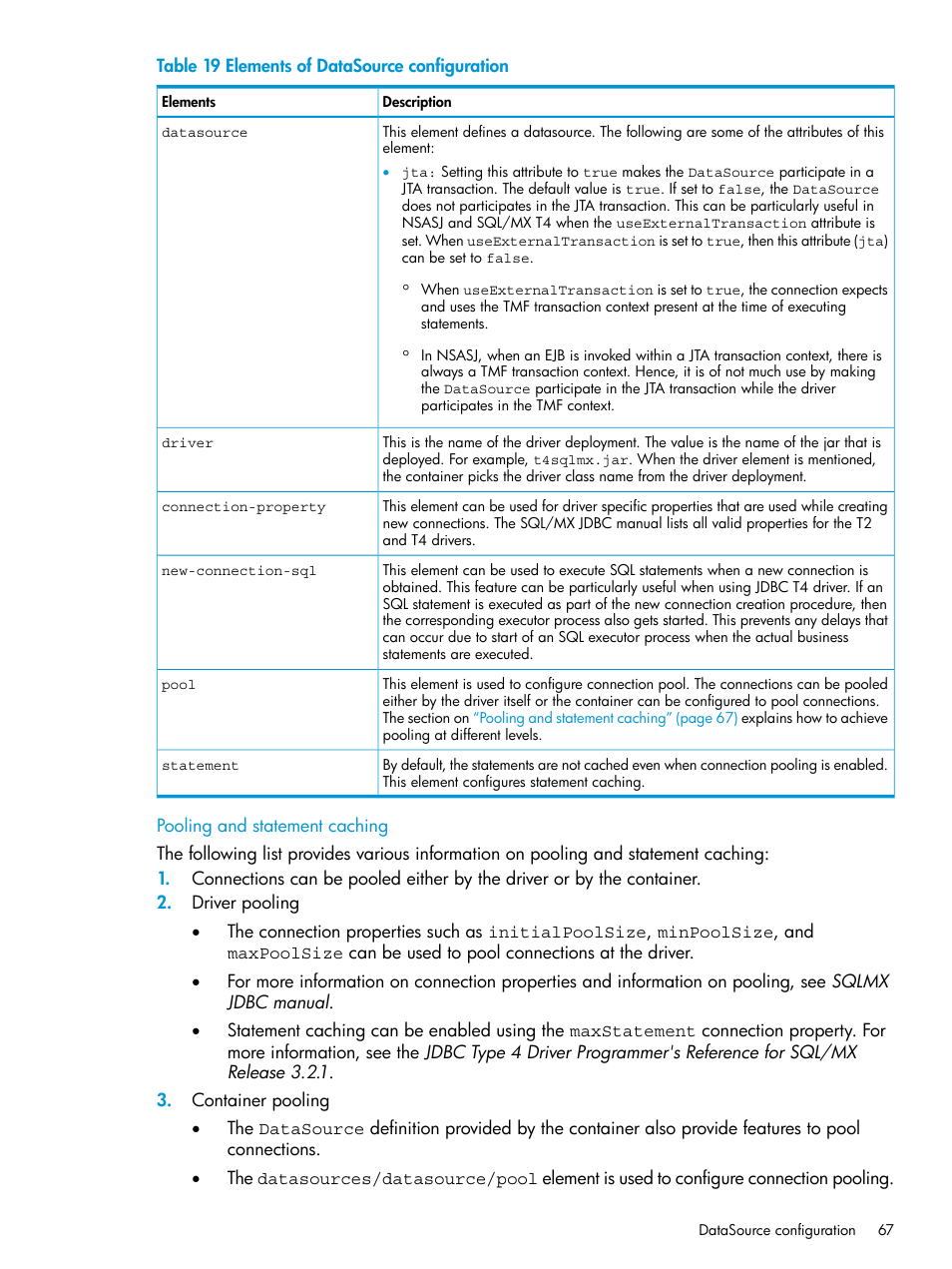 Pooling and statement caching | HP Integrity NonStop H-Series User Manual | Page 67 / 115