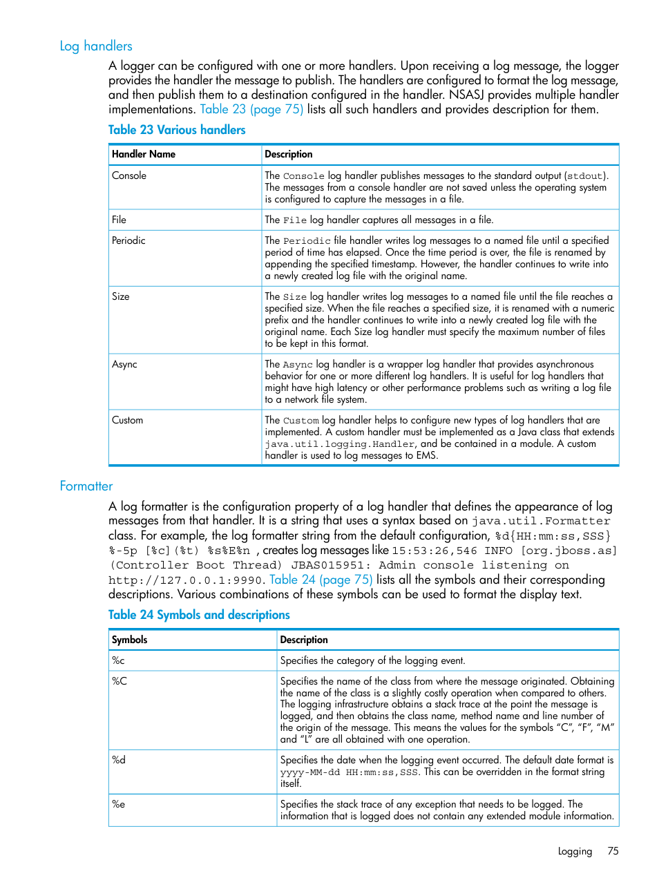 Log handlers, Formatter | HP Integrity NonStop H-Series User Manual | Page 75 / 115