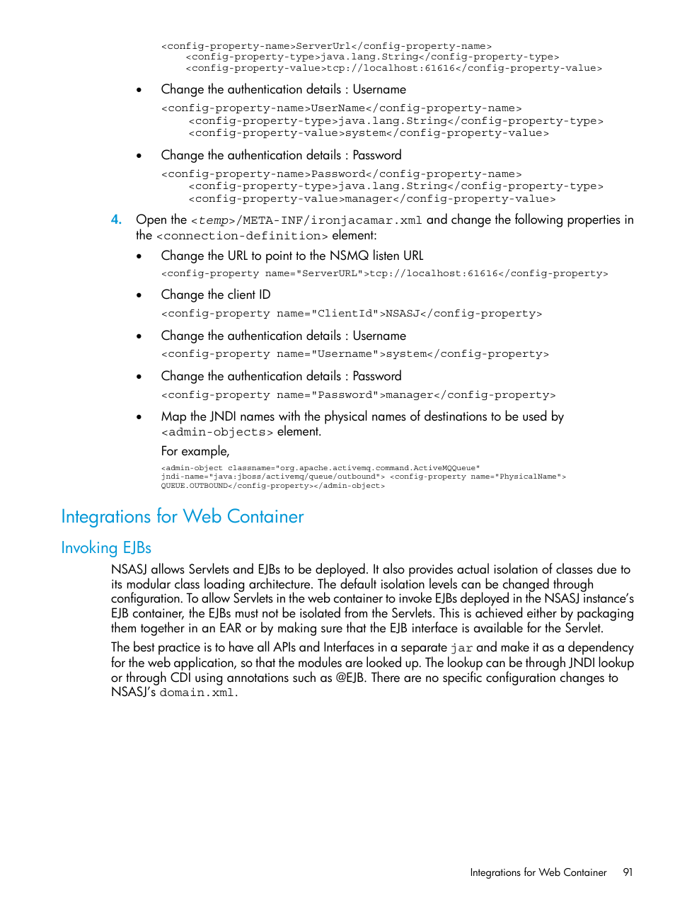 Integrations for web container, Invoking ejbs, Integrations for web | HP Integrity NonStop H-Series User Manual | Page 91 / 115