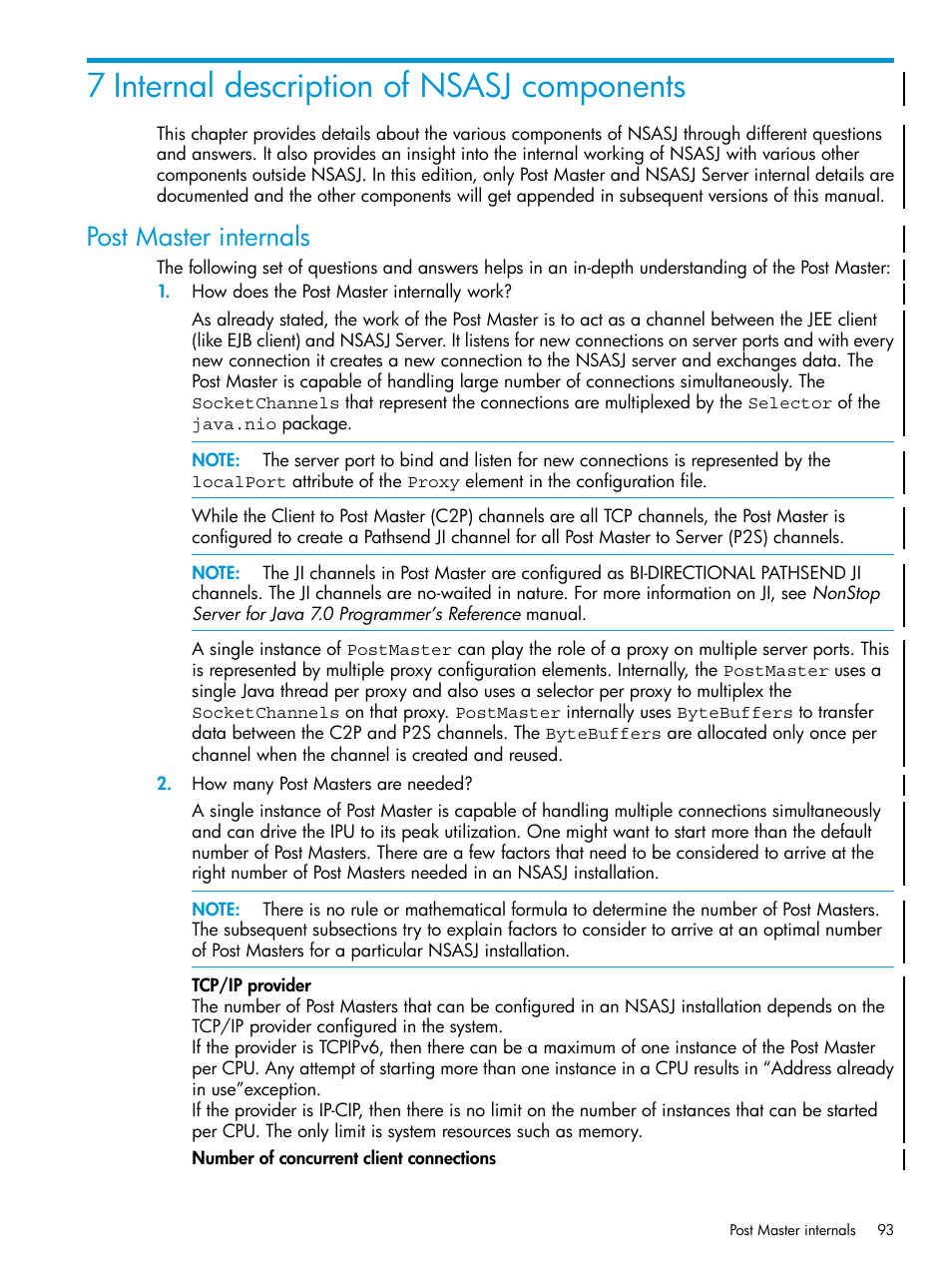 7 internal description of nsasj components, Post master internals, Internal description of nsasj components | HP Integrity NonStop H-Series User Manual | Page 93 / 115