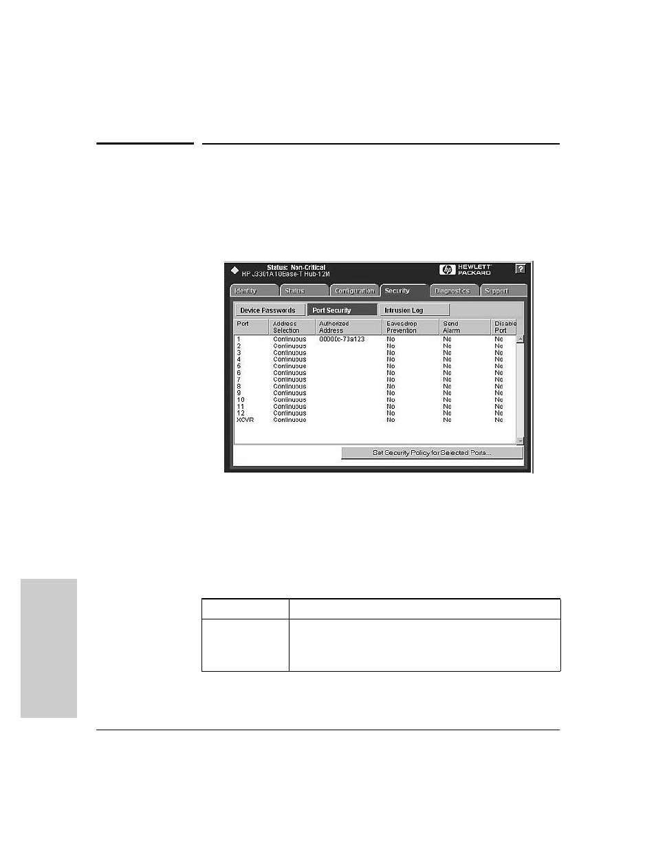 Port security, Address selection, Address selection -4 | HP Hub & Switch Management for OV-UX User Manual | Page 68 / 104
