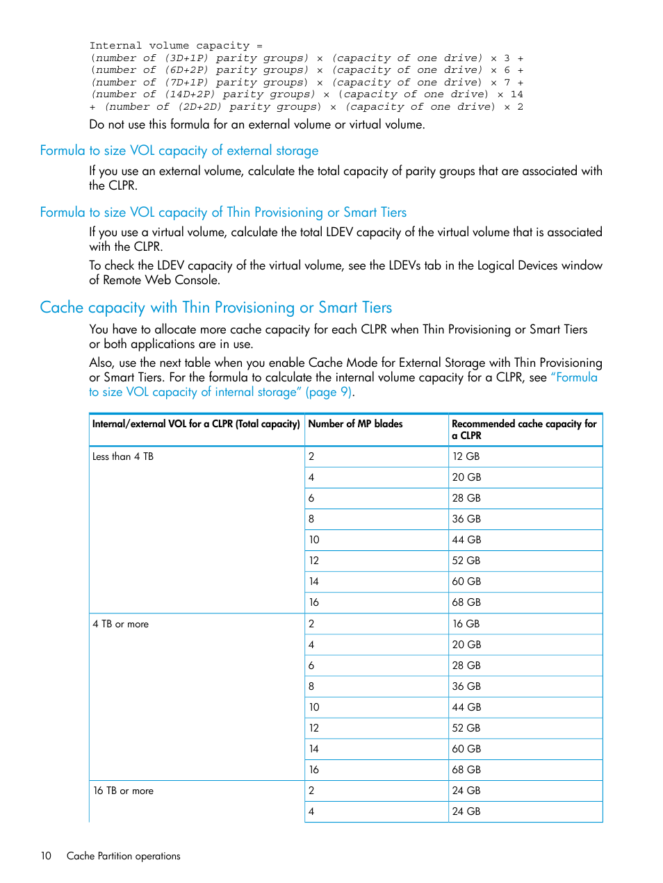 Formula to size vol capacity of external storage, Cache capacity | HP XP7 Storage User Manual | Page 10 / 42