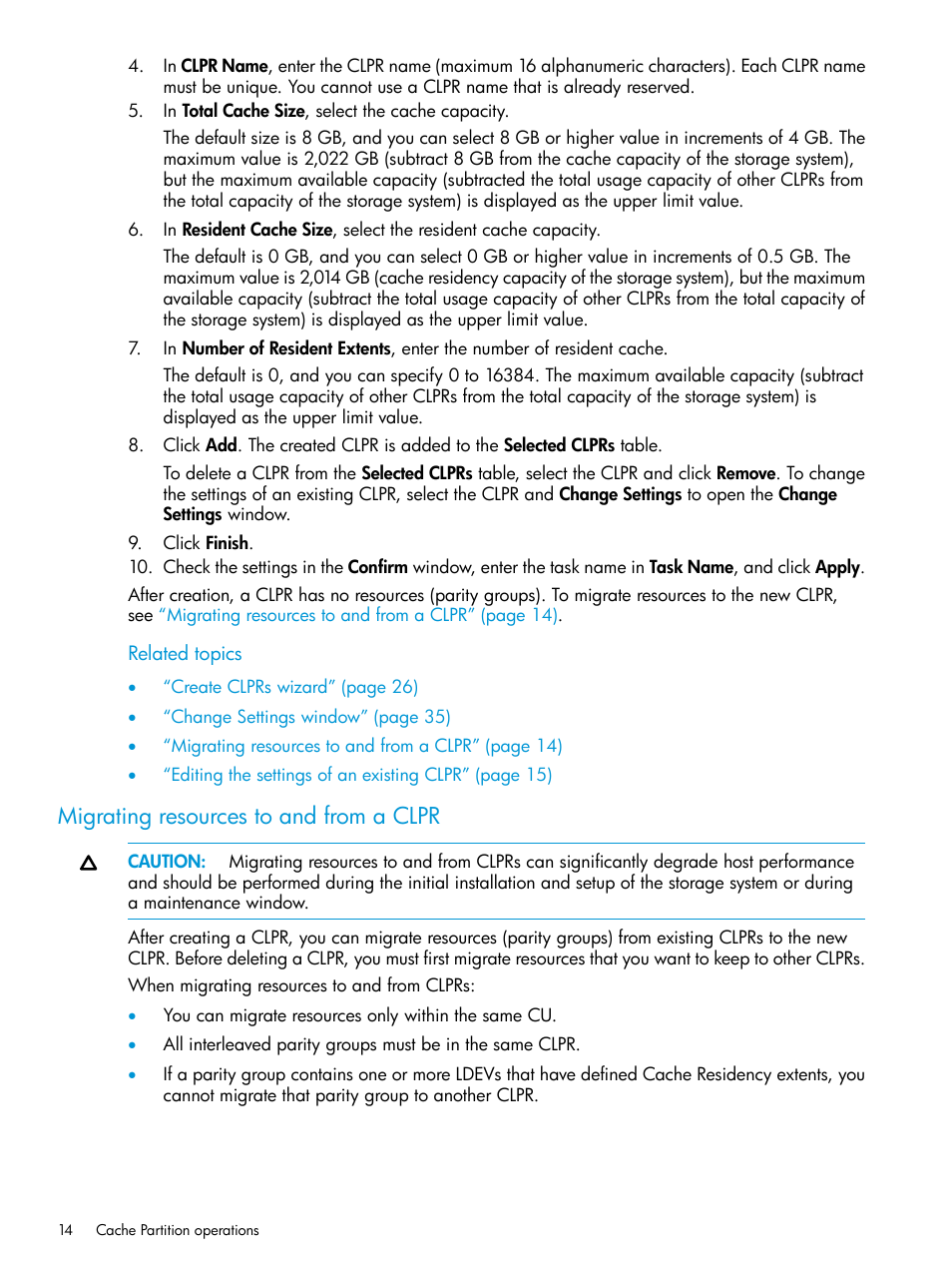 Migrating resources to and from a clpr | HP XP7 Storage User Manual | Page 14 / 42