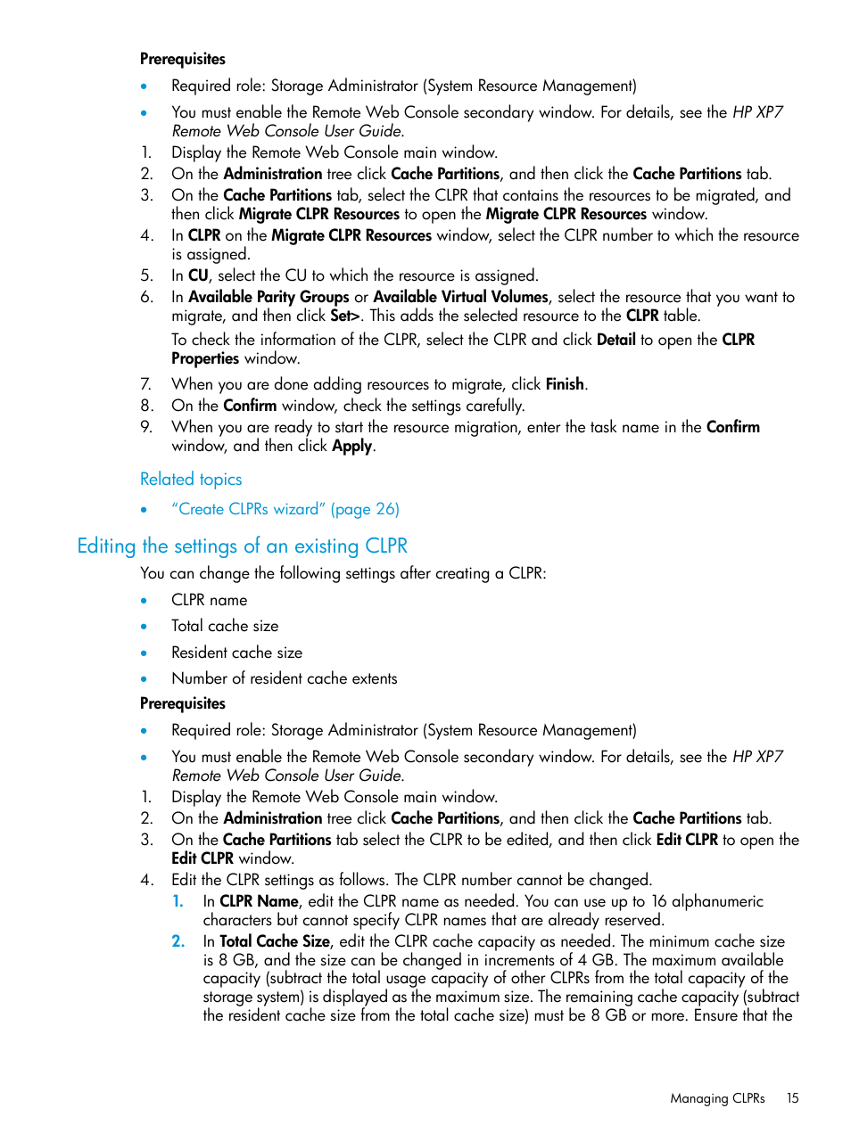 Editing the settings of an existing clpr, Editing the settings | HP XP7 Storage User Manual | Page 15 / 42