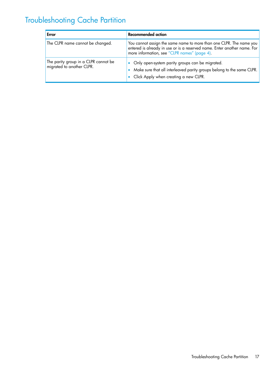 Troubleshooting cache partition | HP XP7 Storage User Manual | Page 17 / 42