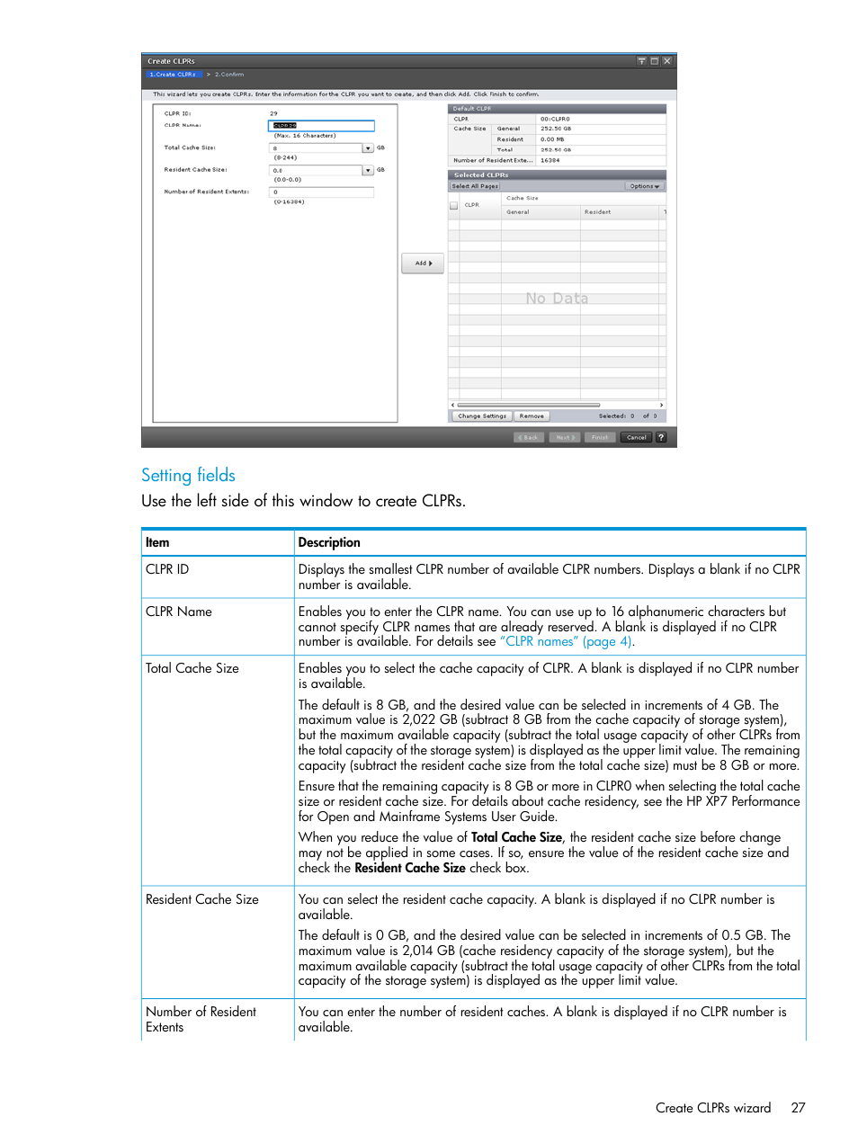 Setting fields | HP XP7 Storage User Manual | Page 27 / 42