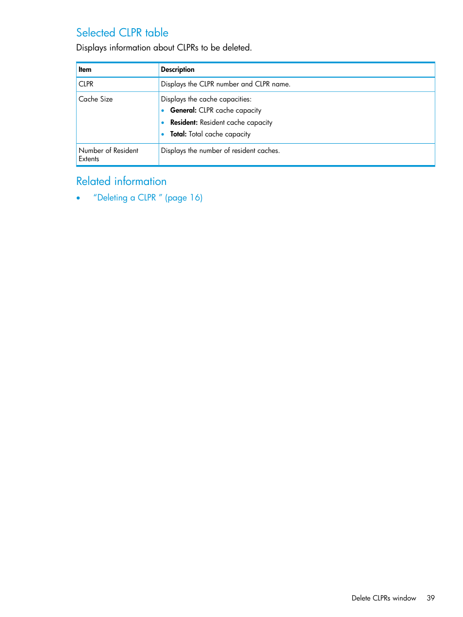 Selected clpr table, Related information | HP XP7 Storage User Manual | Page 39 / 42