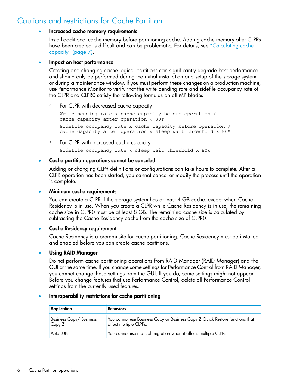 Cautions and restrictions for cache partition | HP XP7 Storage User Manual | Page 6 / 42