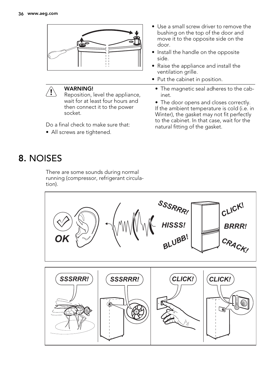 Noises | AEG S73100KDX0 User Manual | Page 36 / 80