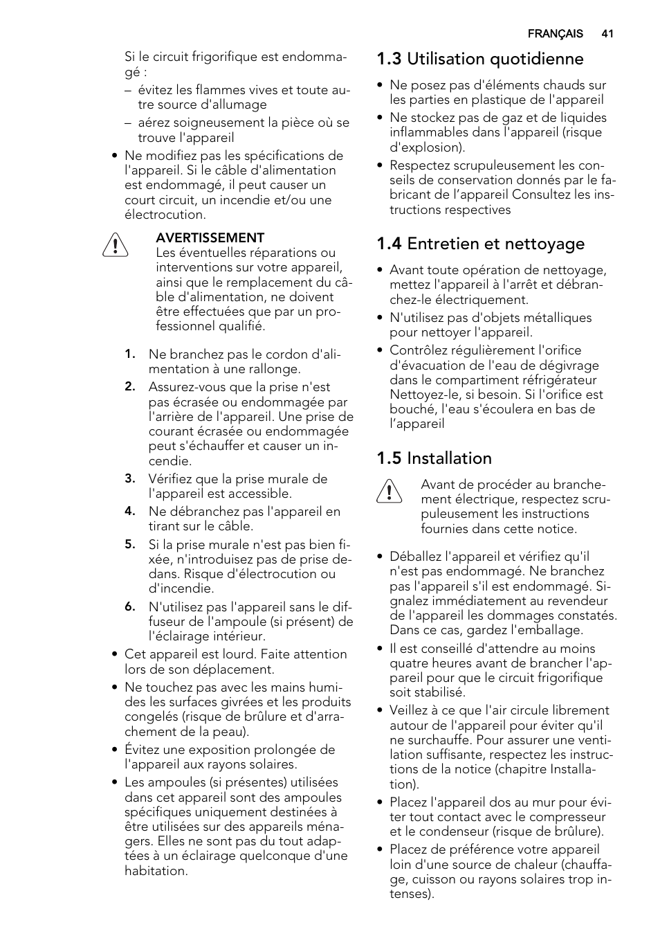 3 utilisation quotidienne, 4 entretien et nettoyage, 5 installation | AEG S73100KDX0 User Manual | Page 41 / 80