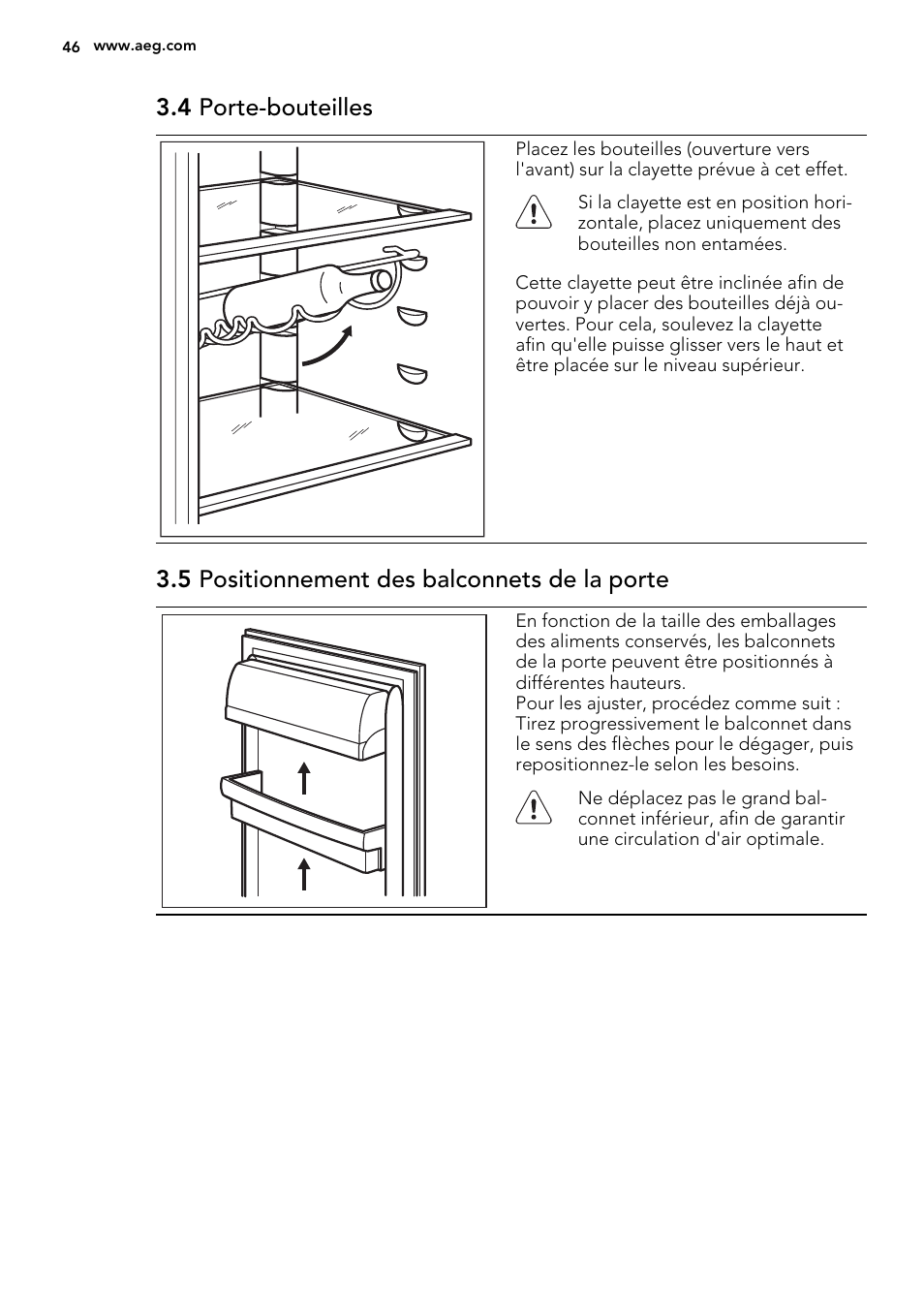 4 porte-bouteilles, 5 positionnement des balconnets de la porte | AEG S73100KDX0 User Manual | Page 46 / 80