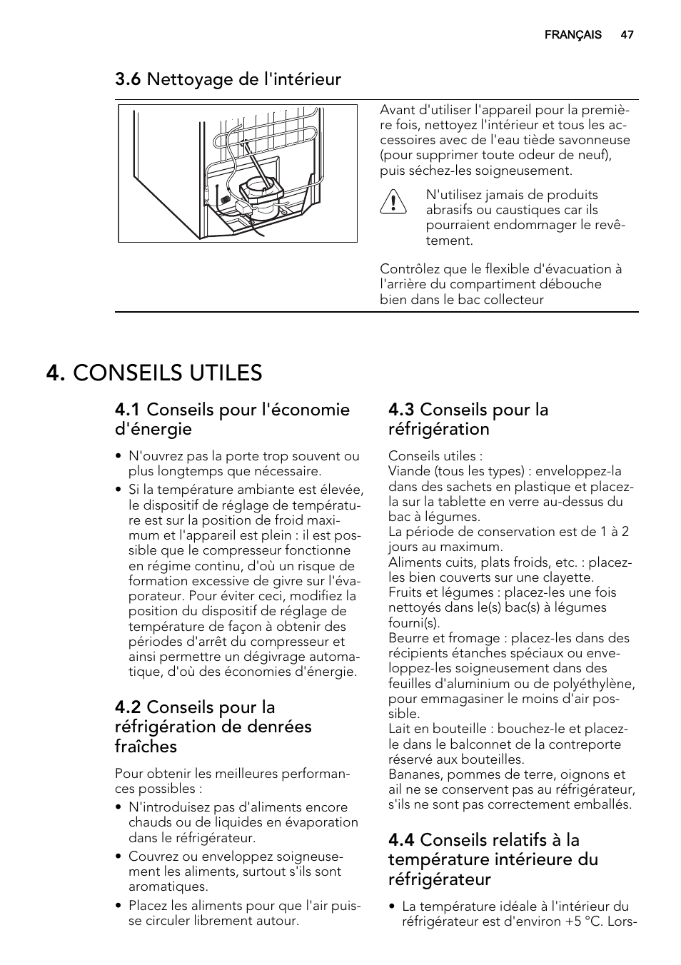 Conseils utiles, 6 nettoyage de l'intérieur, 1 conseils pour l'économie d'énergie | 3 conseils pour la réfrigération | AEG S73100KDX0 User Manual | Page 47 / 80