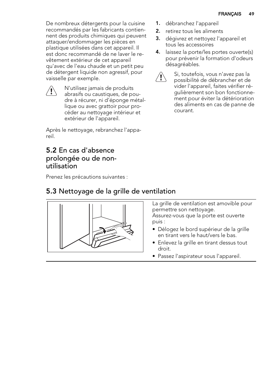 3 nettoyage de la grille de ventilation | AEG S73100KDX0 User Manual | Page 49 / 80