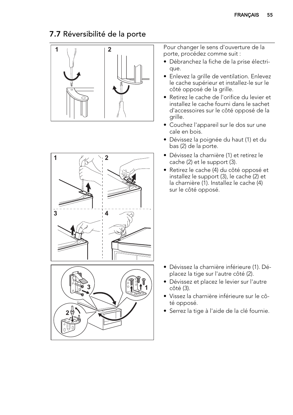 7 réversibilité de la porte | AEG S73100KDX0 User Manual | Page 55 / 80