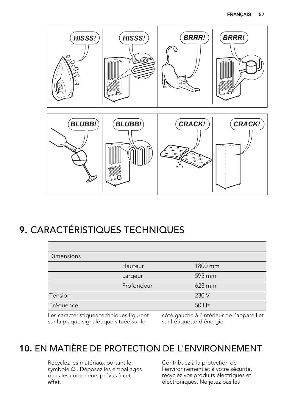 Caractéristiques techniques, En matière de protection de l'environnement | AEG S73100KDX0 User Manual | Page 57 / 80