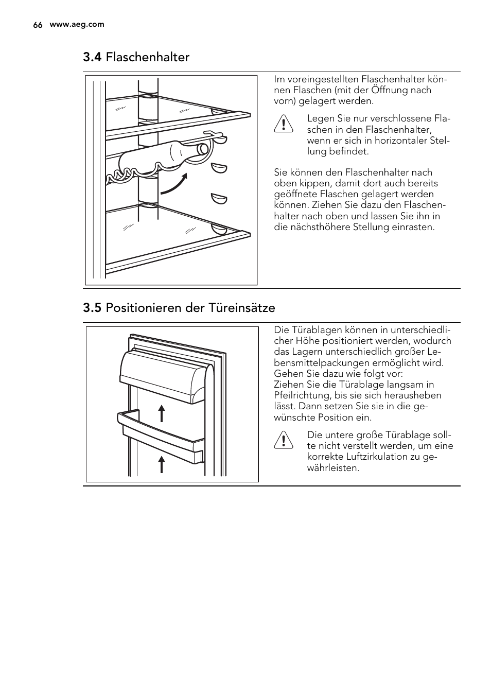 4 flaschenhalter, 5 positionieren der türeinsätze | AEG S73100KDX0 User Manual | Page 66 / 80