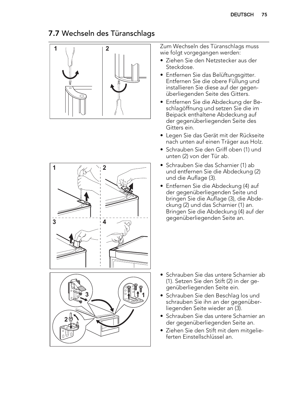 7 wechseln des türanschlags | AEG S73100KDX0 User Manual | Page 75 / 80