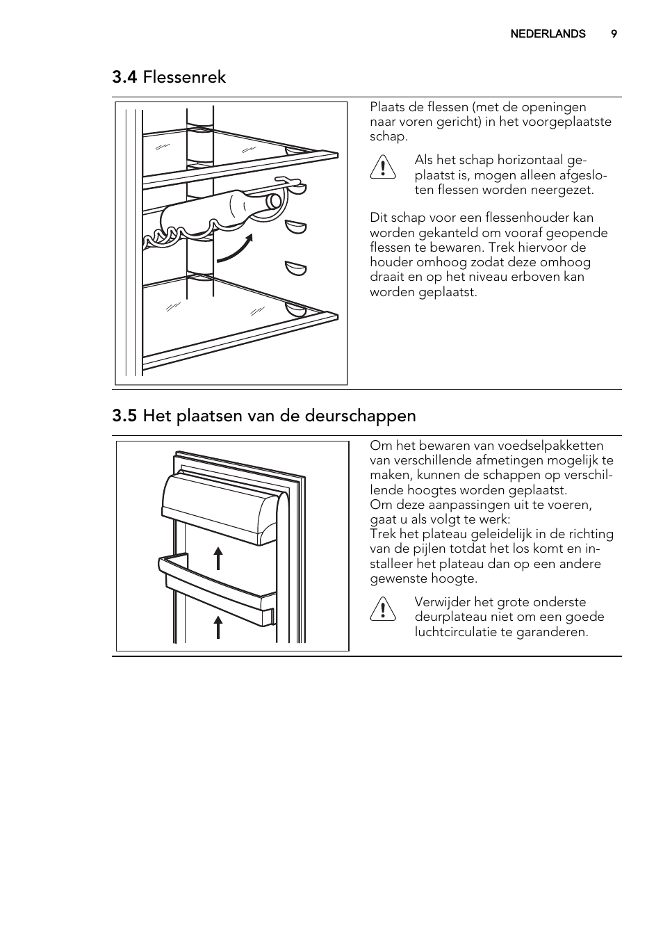 4 flessenrek, 5 het plaatsen van de deurschappen | AEG S73100KDX0 User Manual | Page 9 / 80