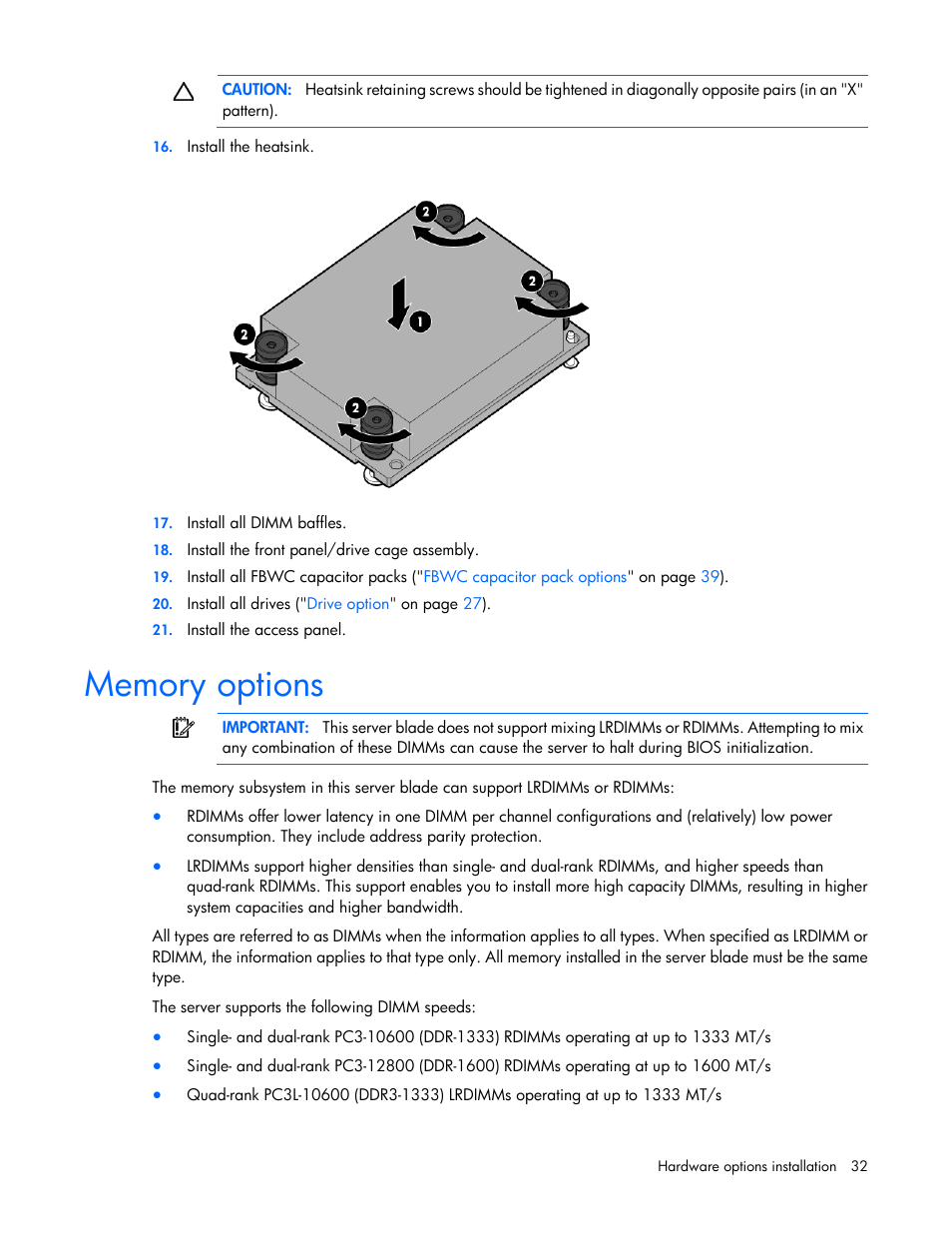Memory options | HP ProLiant BL660c Gen8 Server Blade User Manual | Page 32 / 87
