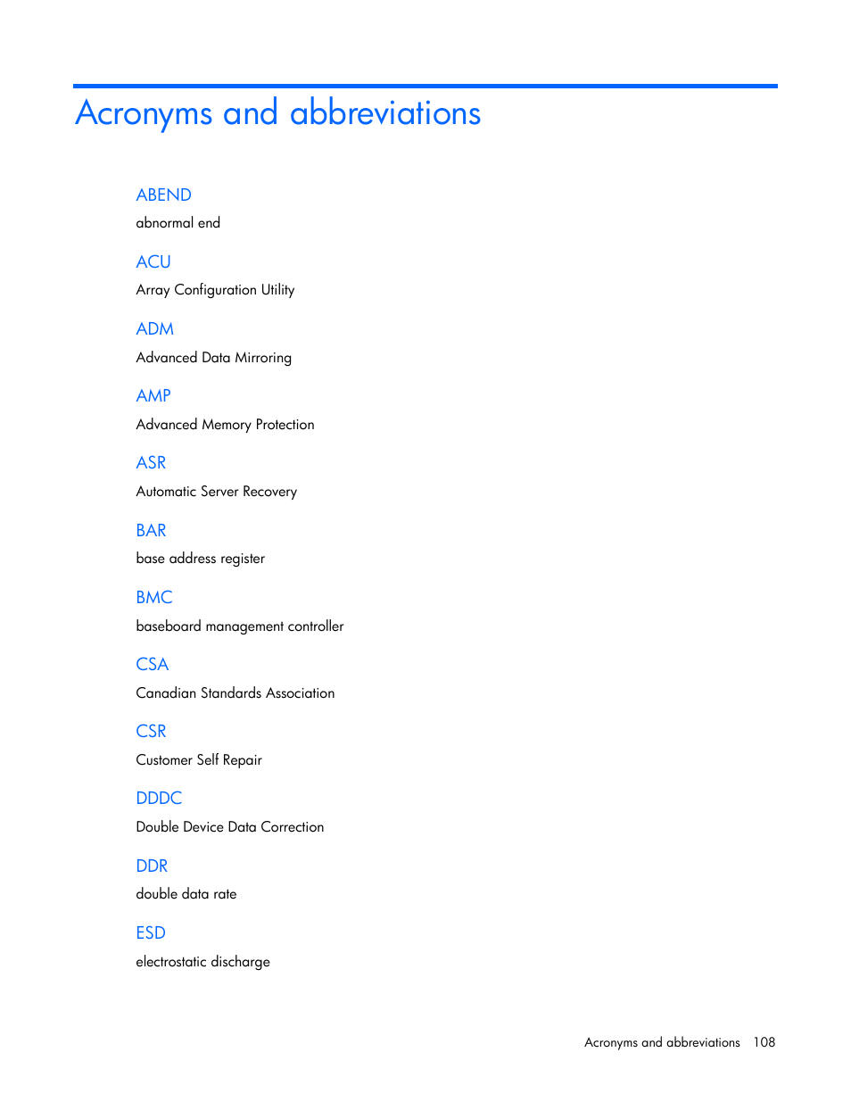 Acronyms and abbreviations | HP ProLiant SL250s Gen8 Server User Manual | Page 108 / 115