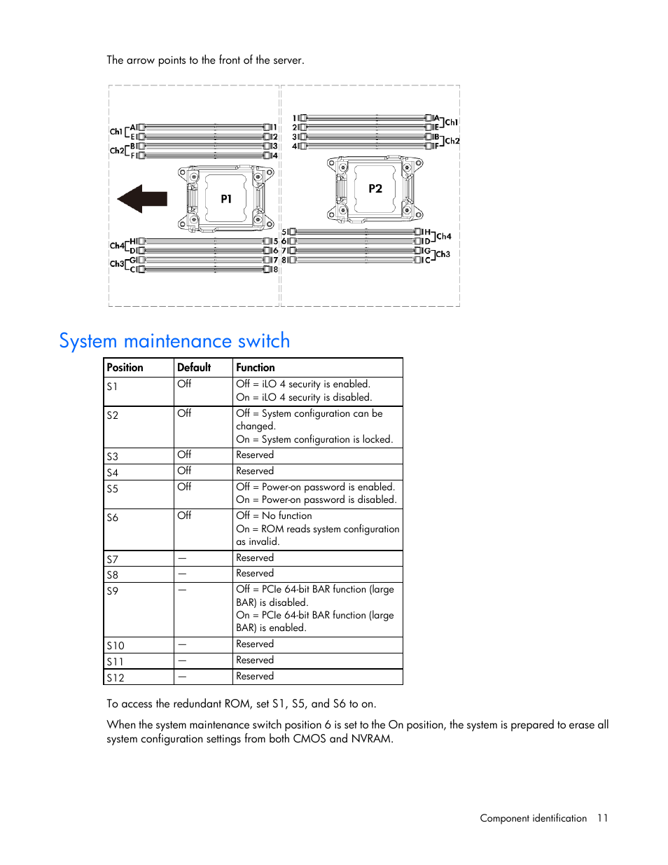 System maintenance switch | HP ProLiant SL250s Gen8 Server User Manual | Page 11 / 115
