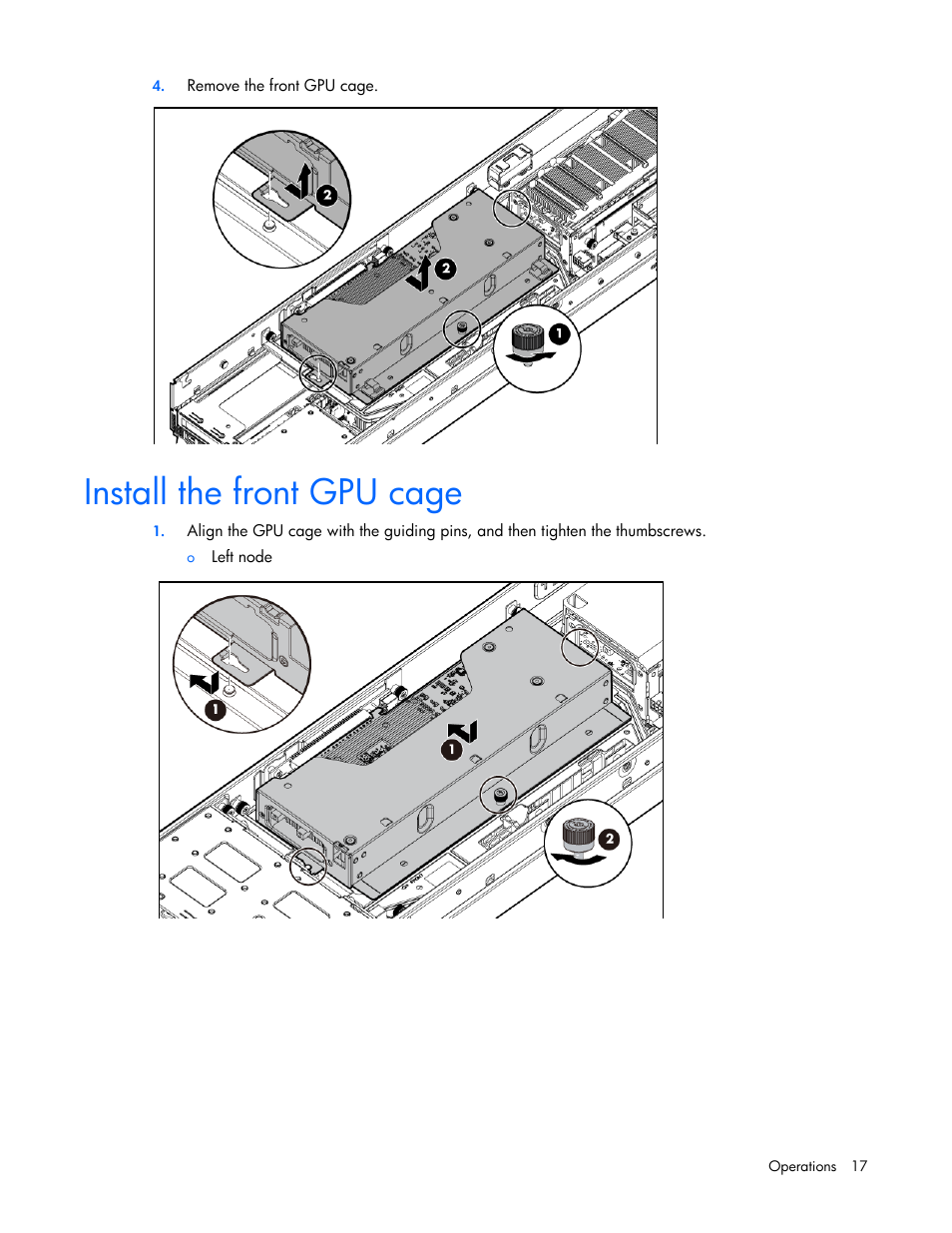 Install the front gpu cage | HP ProLiant SL250s Gen8 Server User Manual | Page 17 / 115