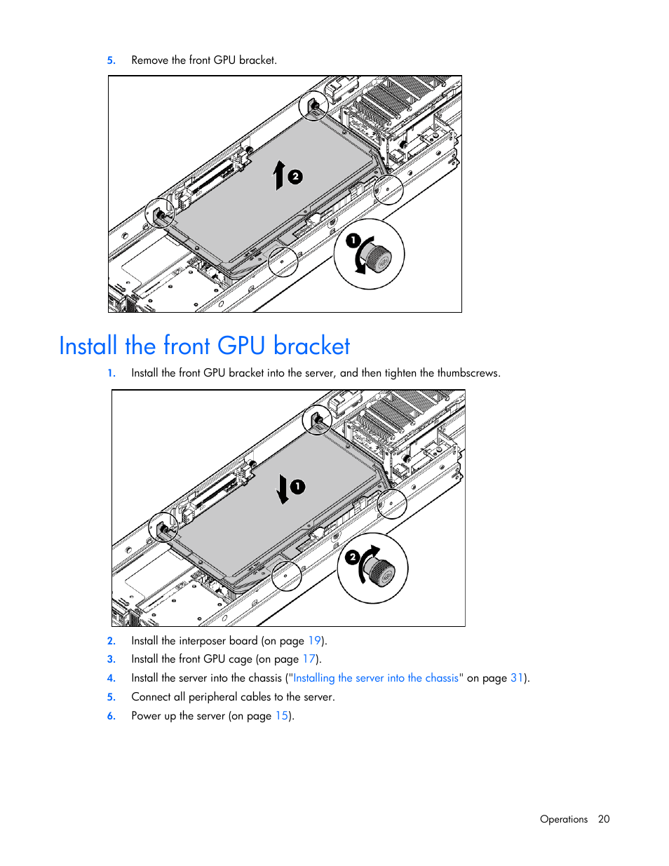 Install the front gpu bracket | HP ProLiant SL250s Gen8 Server User Manual | Page 20 / 115