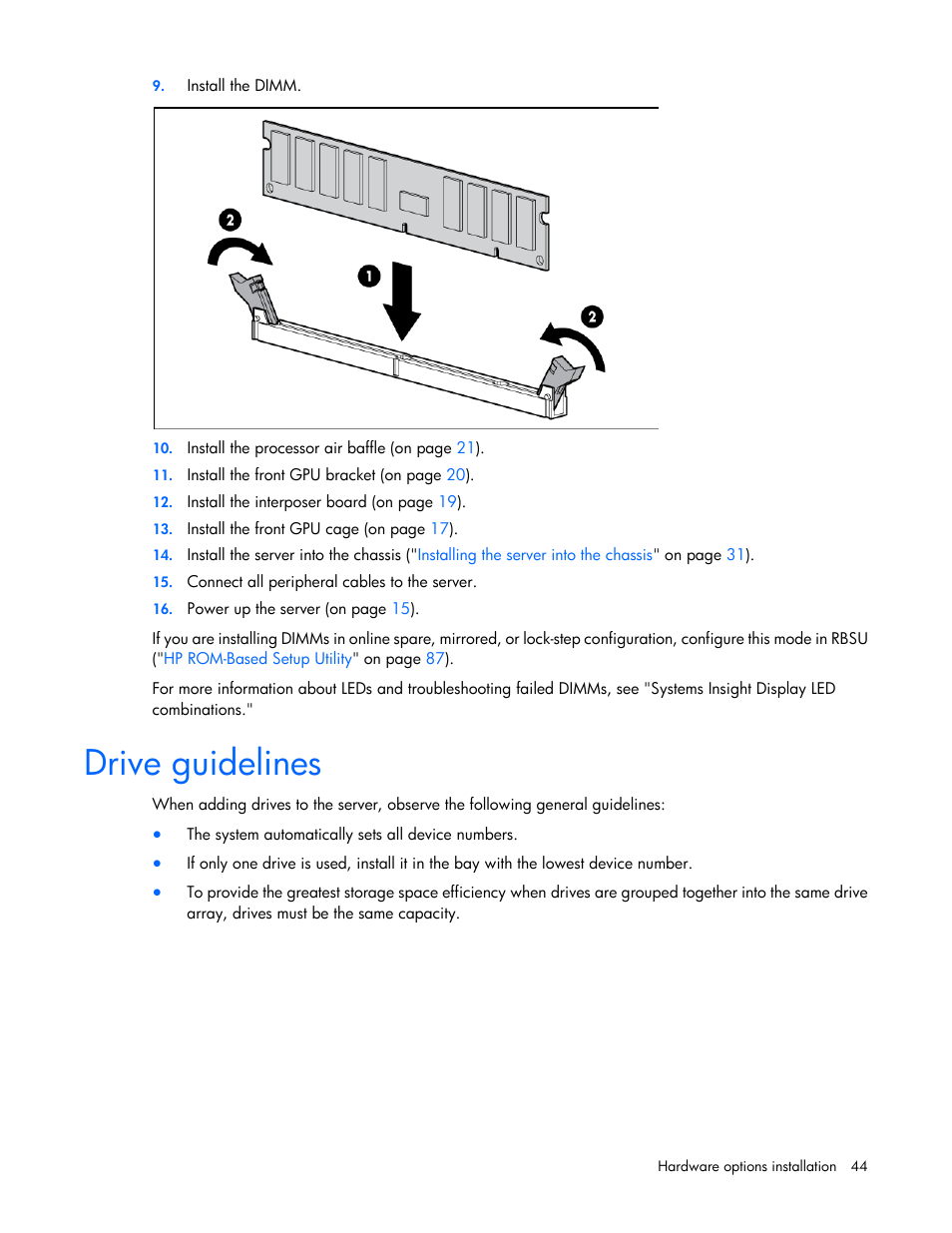 Drive guidelines | HP ProLiant SL250s Gen8 Server User Manual | Page 44 / 115
