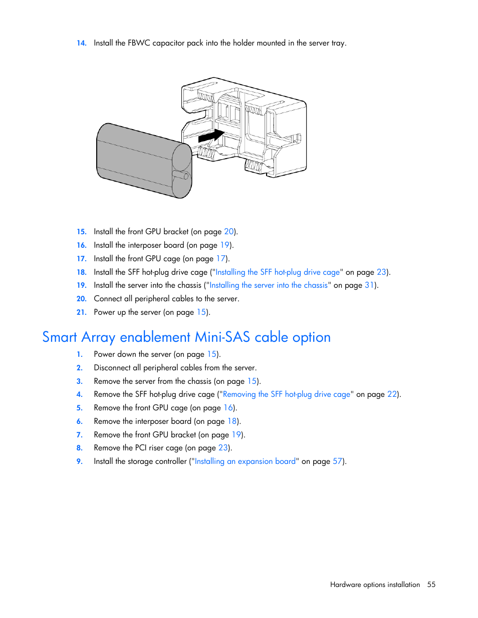 Smart array enablement mini-sas cable option | HP ProLiant SL250s Gen8 Server User Manual | Page 55 / 115