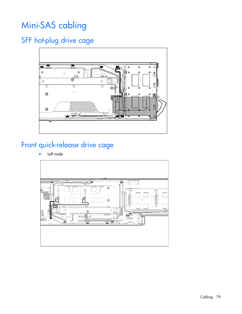 Mini-sas cabling, Sff hot-plug drive cage, Front quick-release drive cage | HP ProLiant SL250s Gen8 Server User Manual | Page 79 / 115