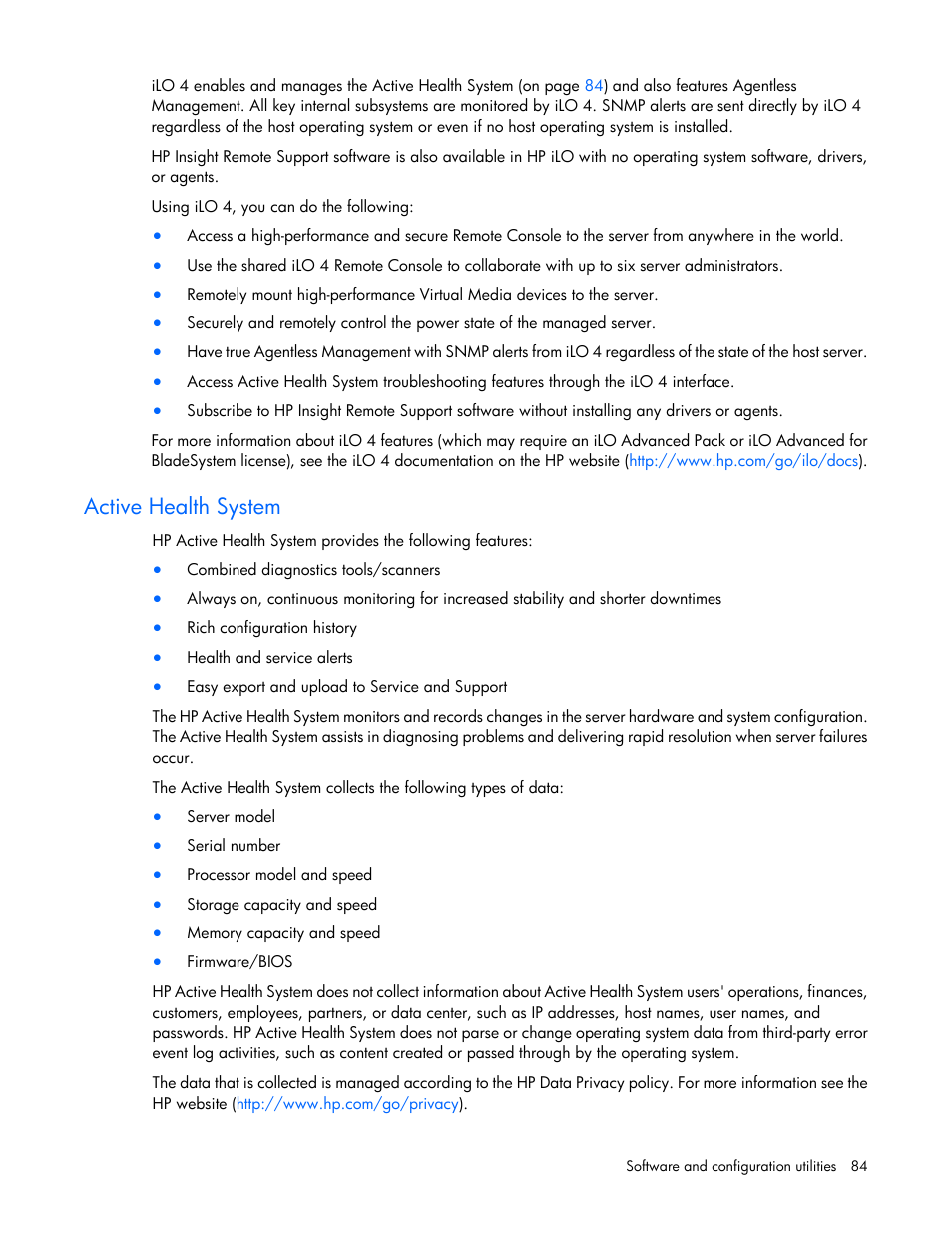 Active health system | HP ProLiant SL250s Gen8 Server User Manual | Page 84 / 115