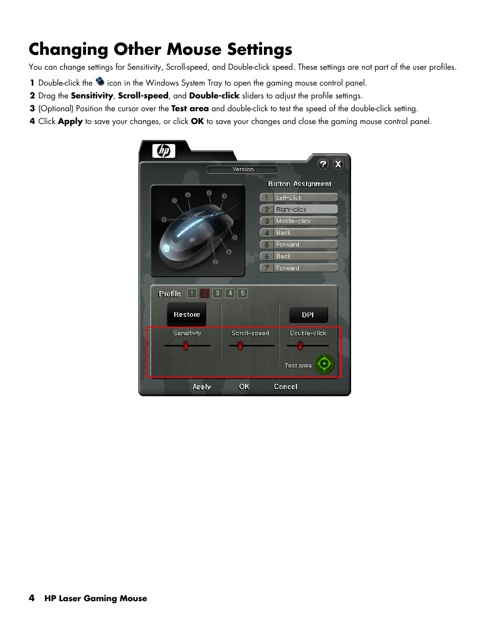 Changing other mouse settings | HP Laser Gaming Mouse User Manual | Page 6 / 7